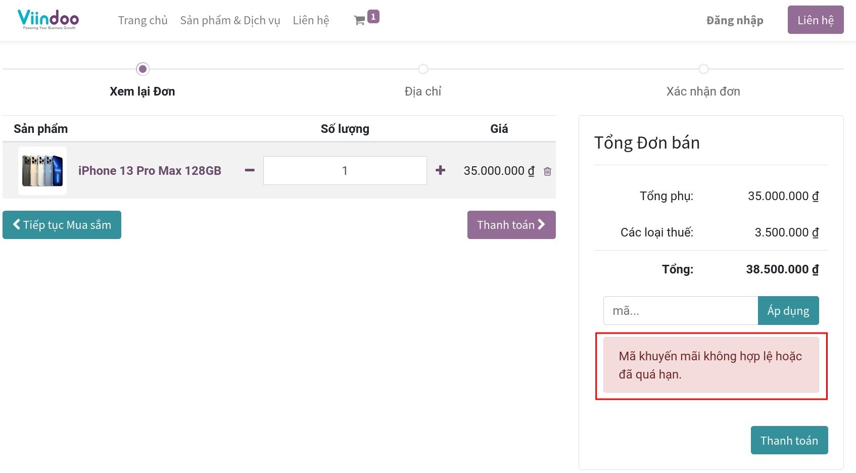 Áp dụng mã không hợp lệ