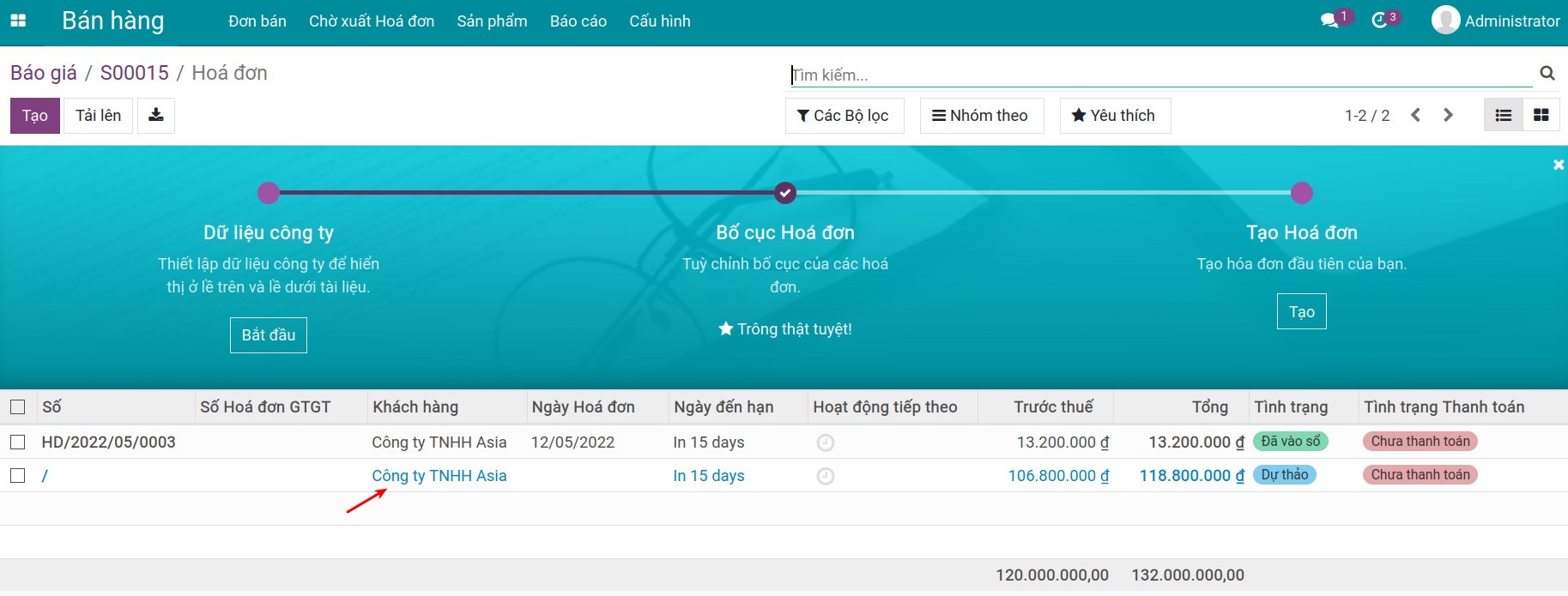 Lựa chọn hóa đơn cần xem - Viindoo