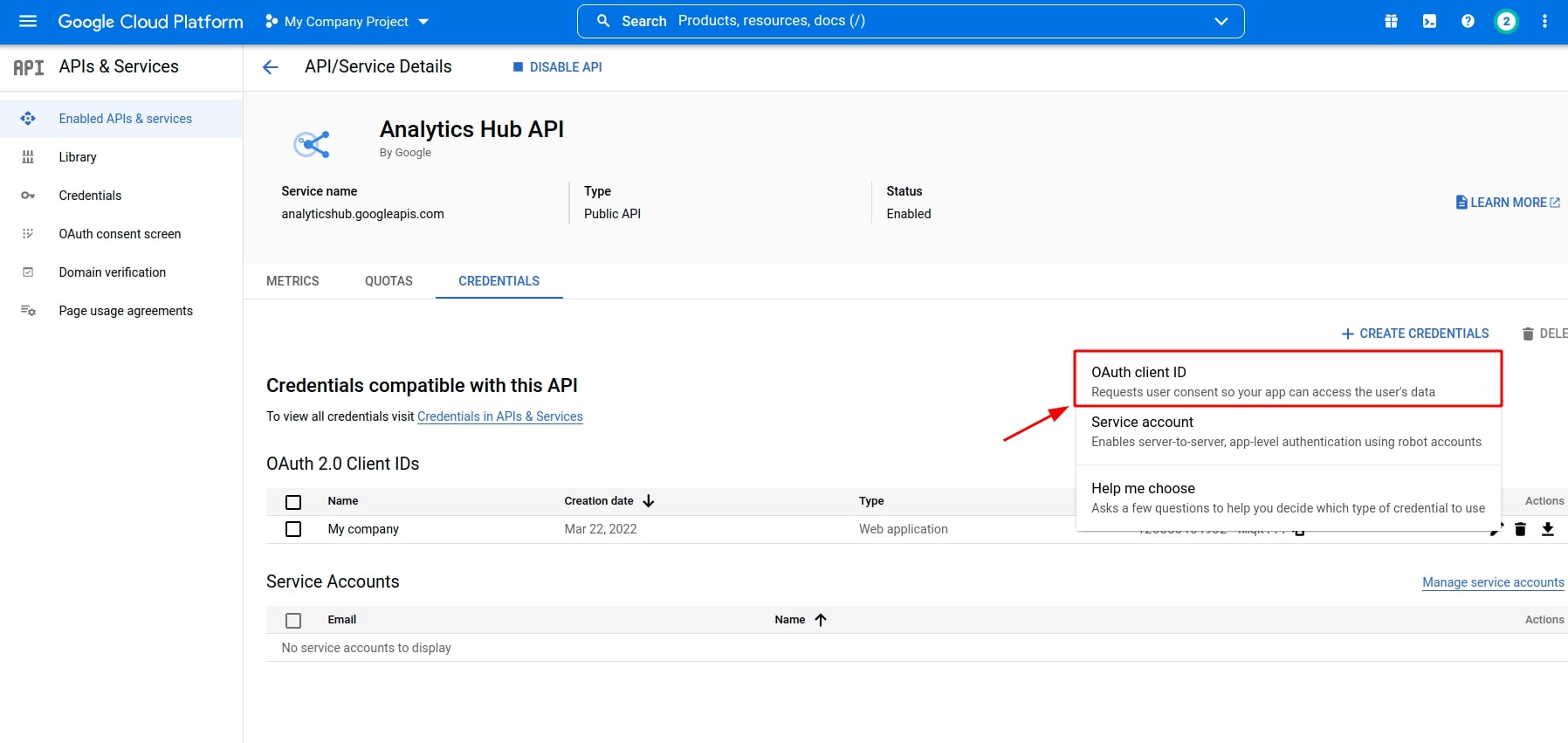 OAuth client ID trong Google APIs platform