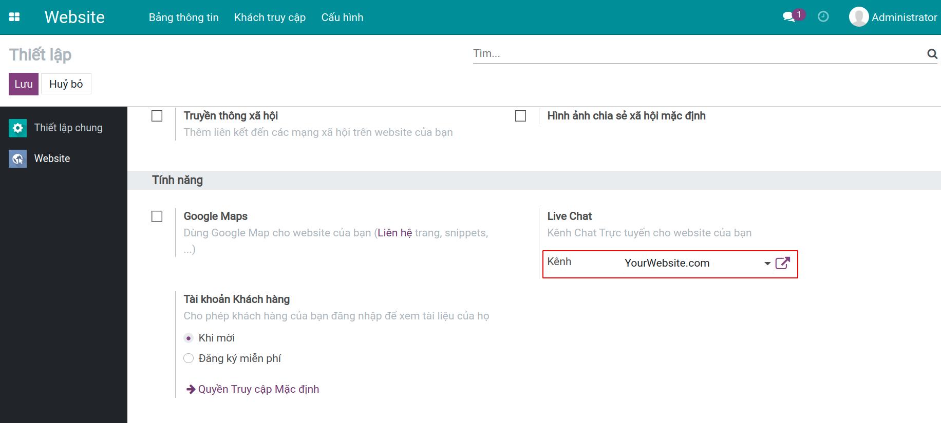 Liên kết kênh chat với website