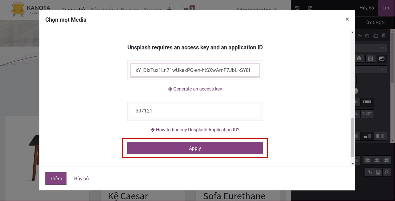 Áp dụng Access key và Application ID