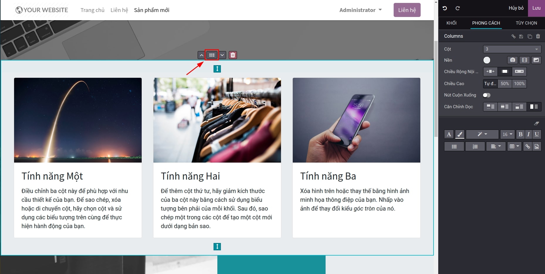 Di chuyển khối nội dung