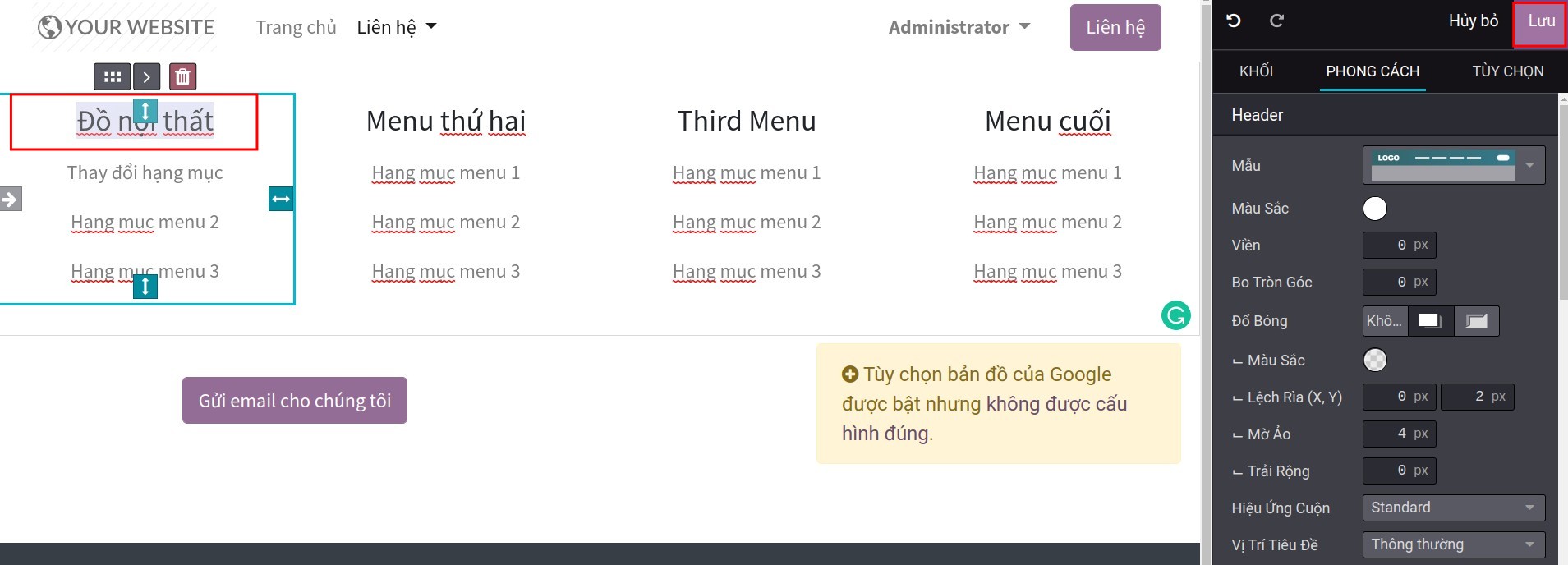 Chỉnh sửa tiêu đề Mega Menu