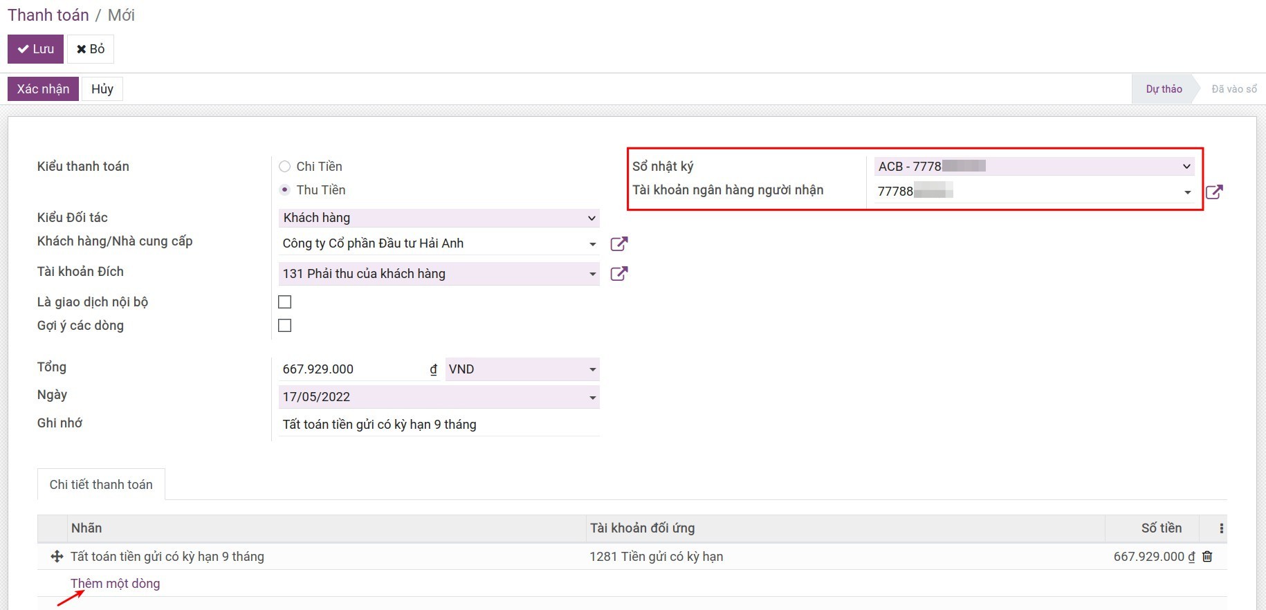 Tất toán tiền gửi có kỳ hạn