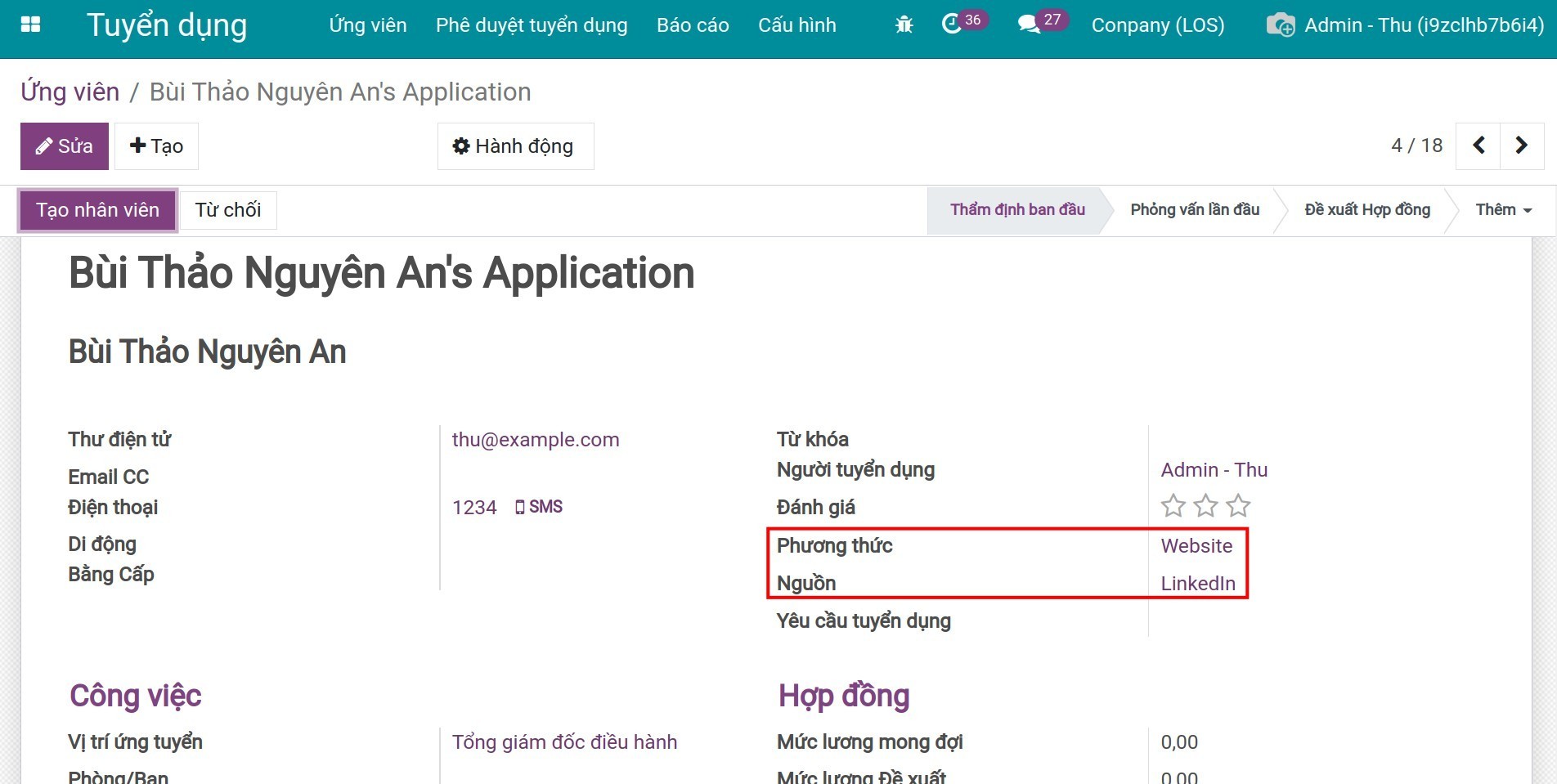 Tạo hồ sơ ứng viên có nguồn