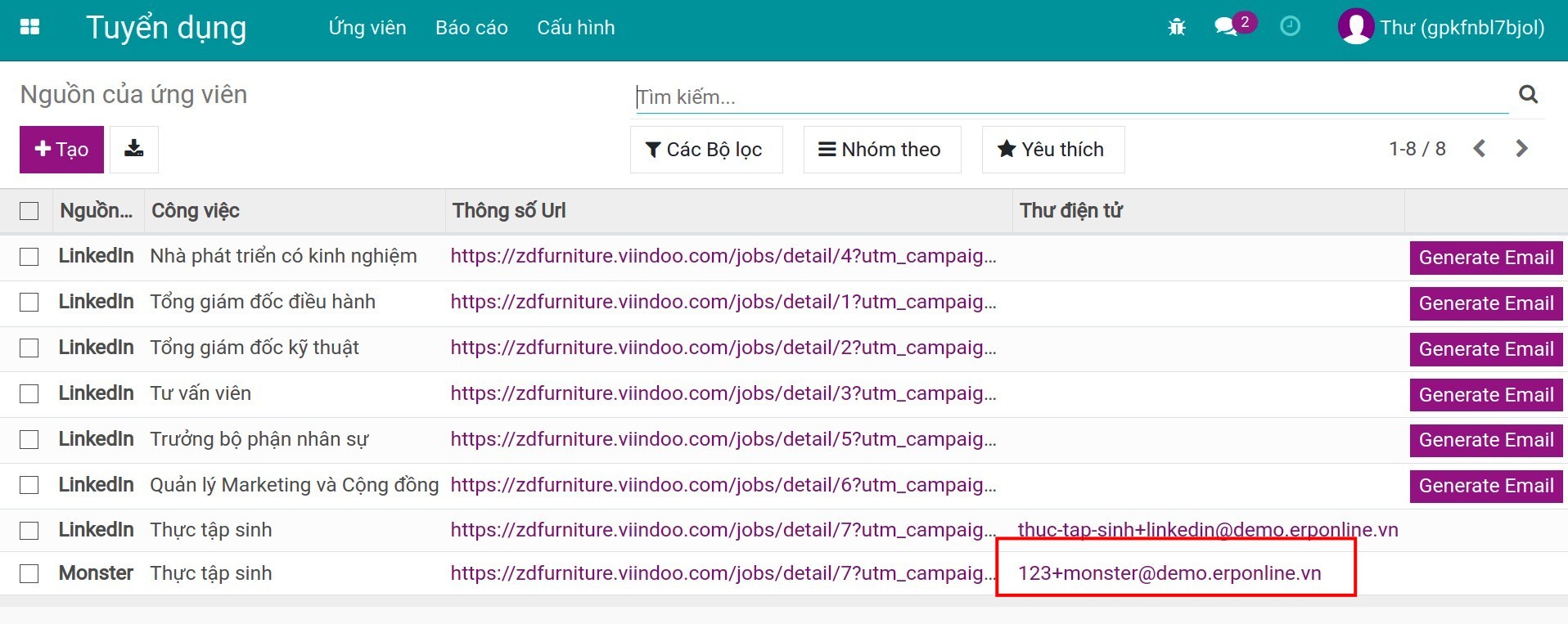 Thư điện tử trên nguồn tuyển dụng