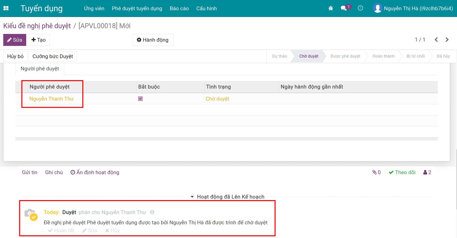 Người phê duyệt trên phiếu đề nghị