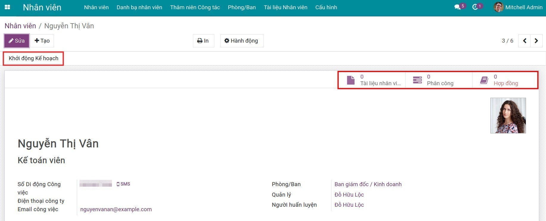 Smart buttons trên giao diện nhân viên Viindoo