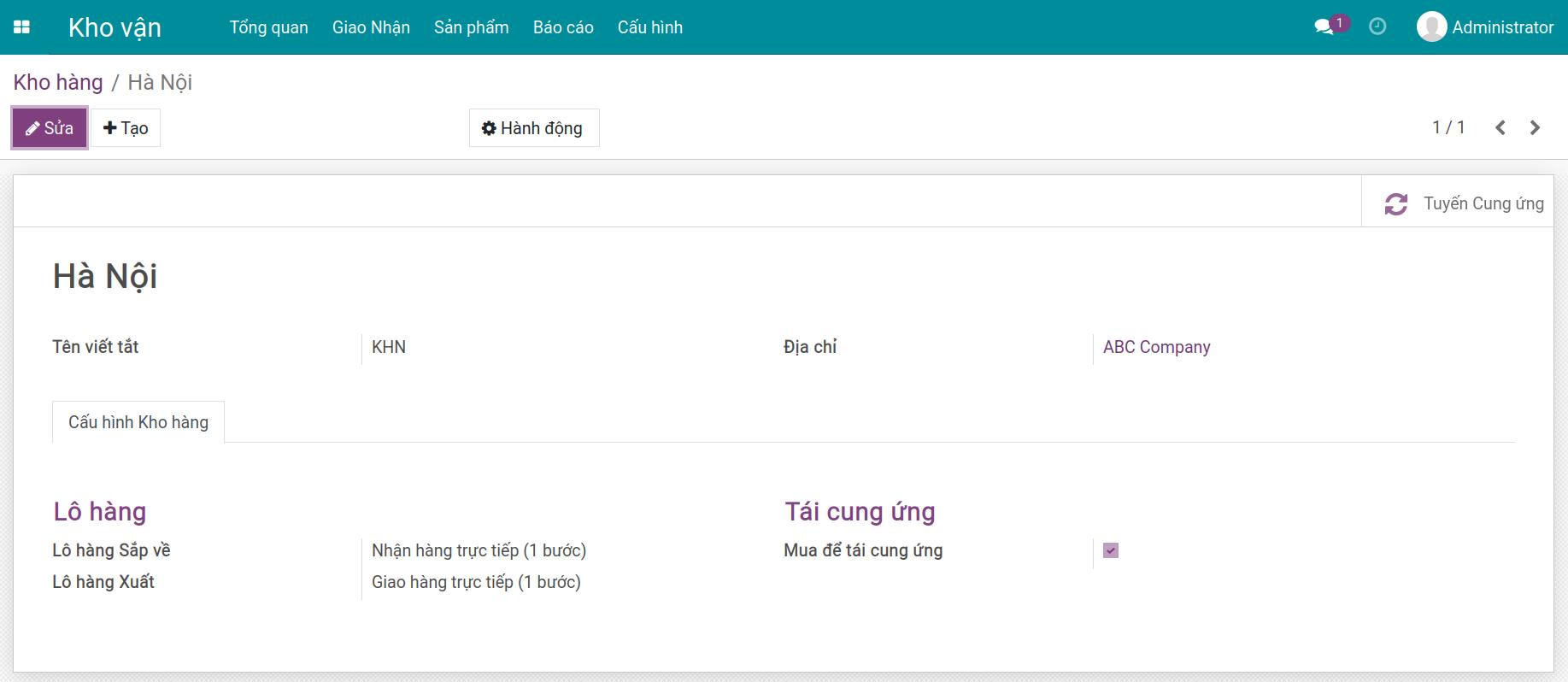 Kho lưu trữ cấu hình 1 bước Kho vận Viindoo
