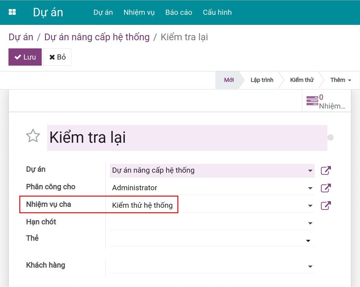 Chọn nhiệm vụ cha