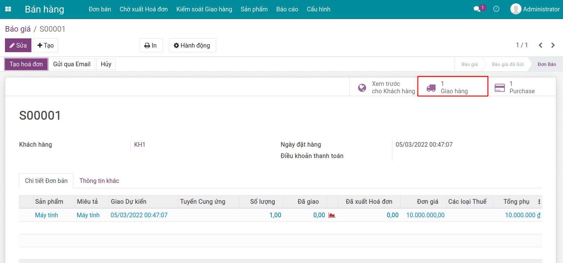 Nút giao hàng Kho vận Viindoo
