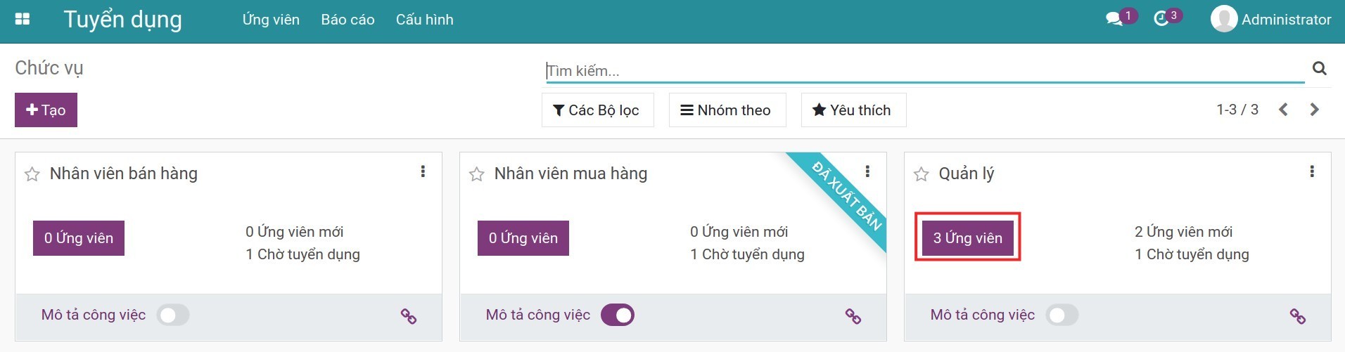 Nút ứng viên trên chức vụ.
