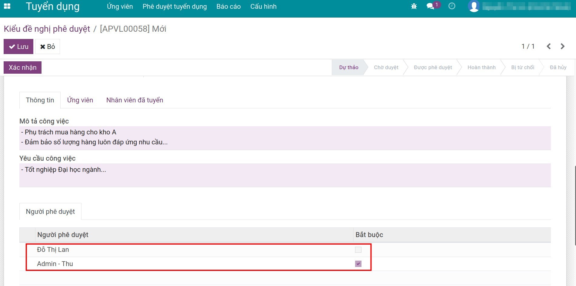 Người phê duyệt Đề nghị Tuyển dụng