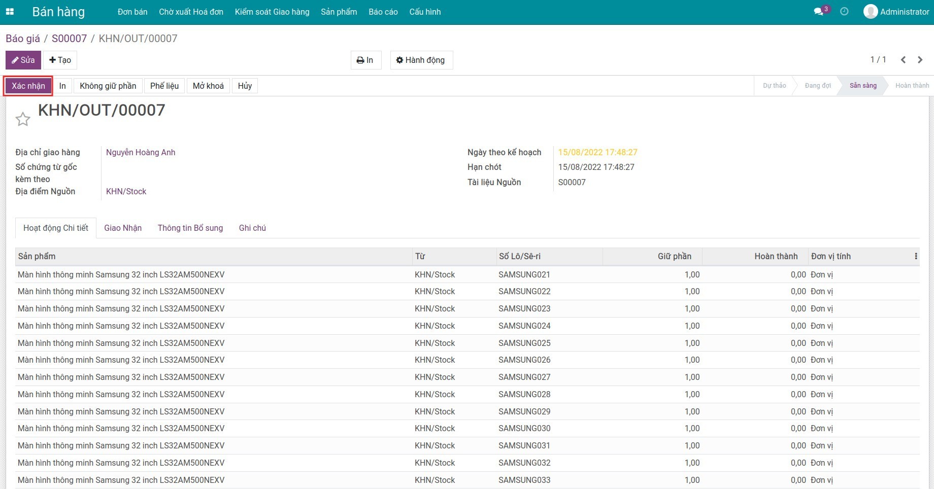 Confirm Stock delivery order