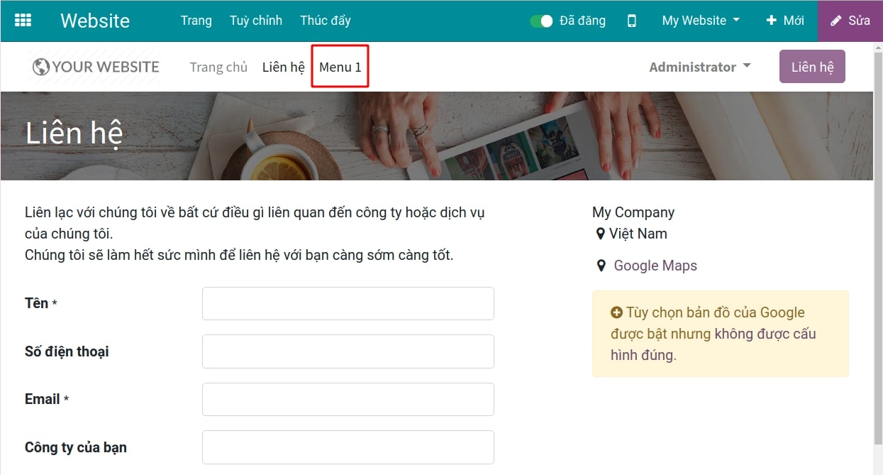 Mục menu trên thanh menu chính