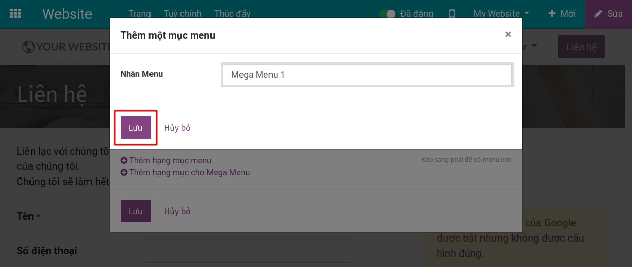 Thêm hạng mục mega menu