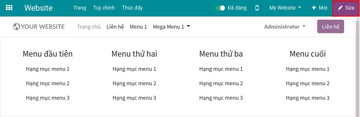 Chỉnh sửa tiêu đề Mega Menu