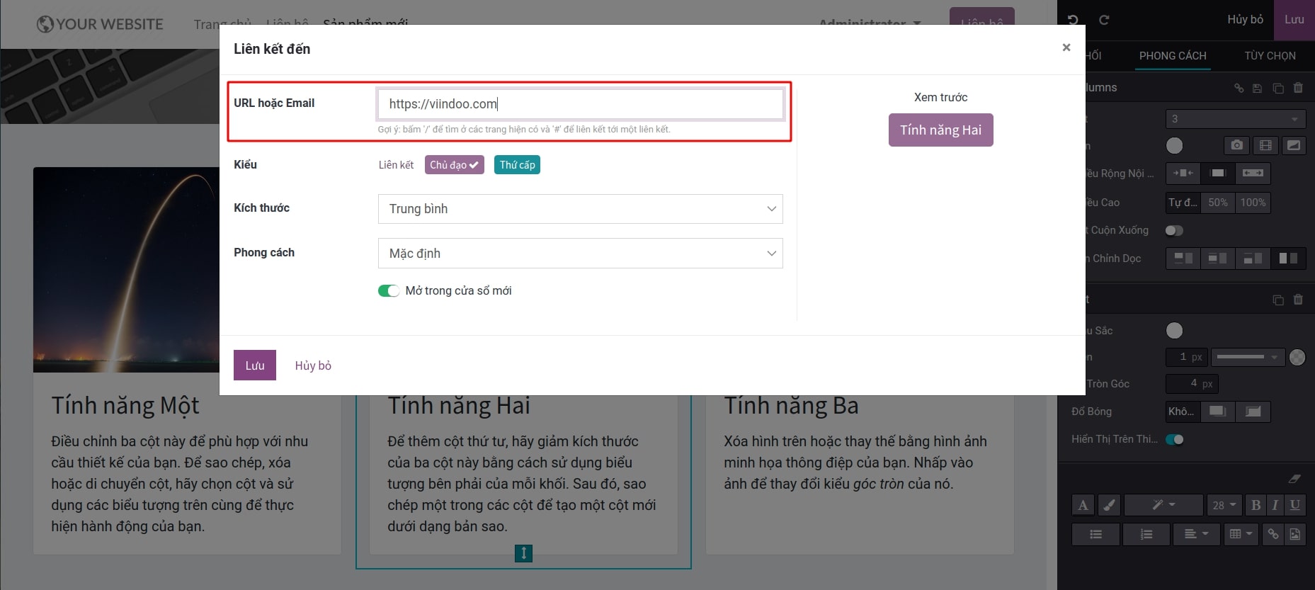 Thêm đường dẫn URL hoặc email