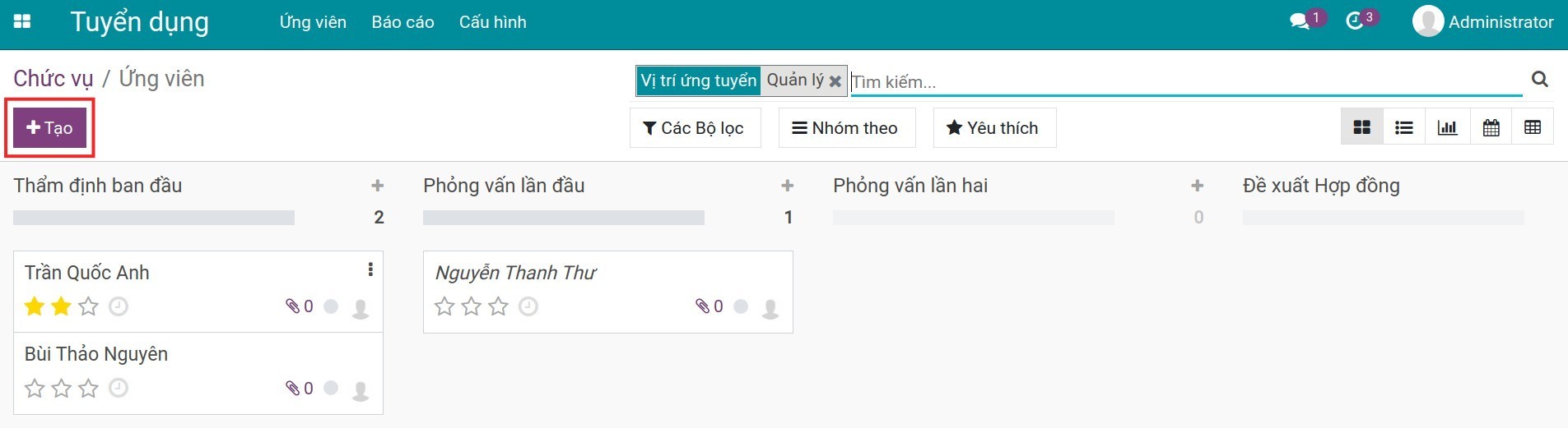 Tạo ứng viên cho một chức vụ cụ thể.