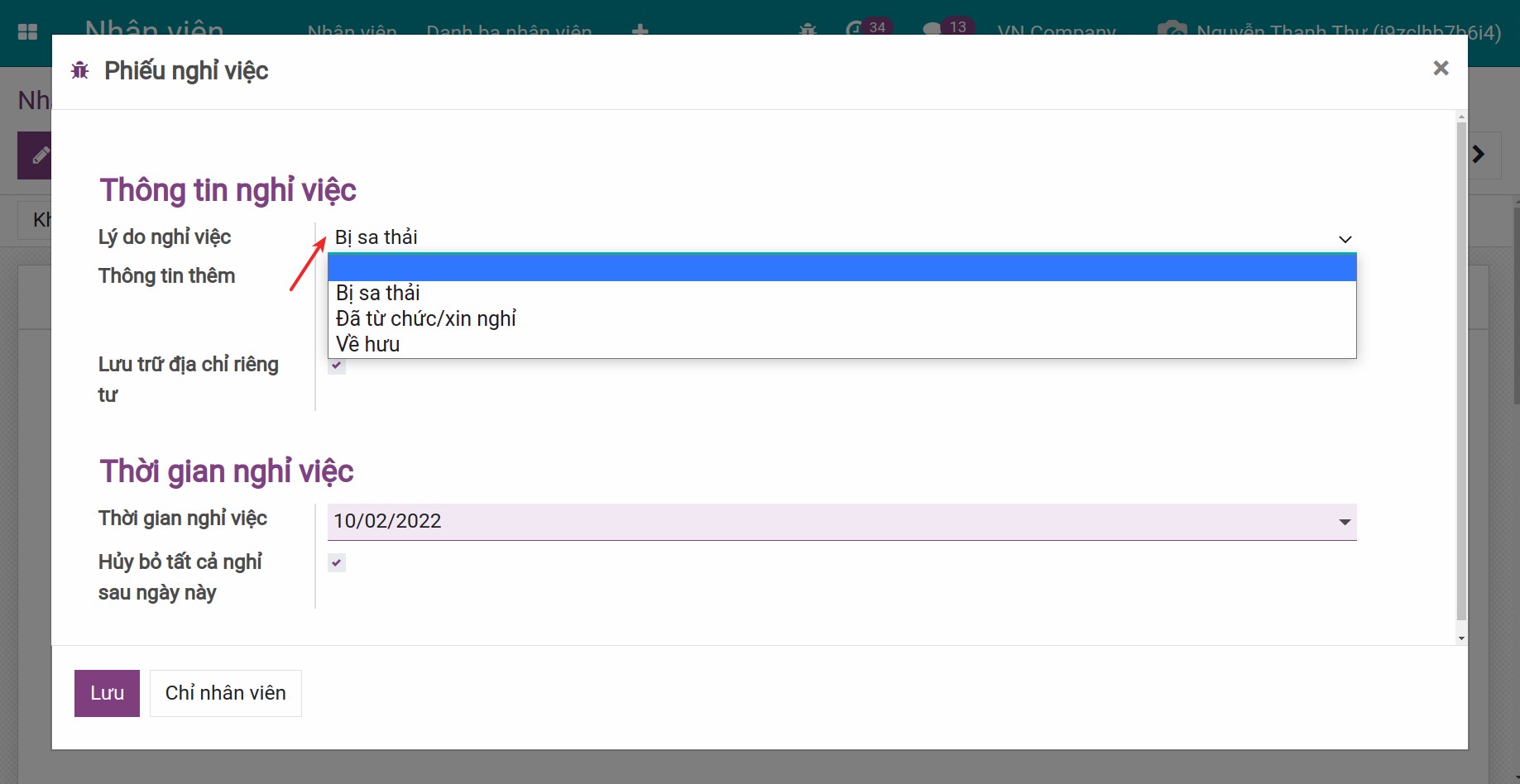 Lý do nghỉ việc