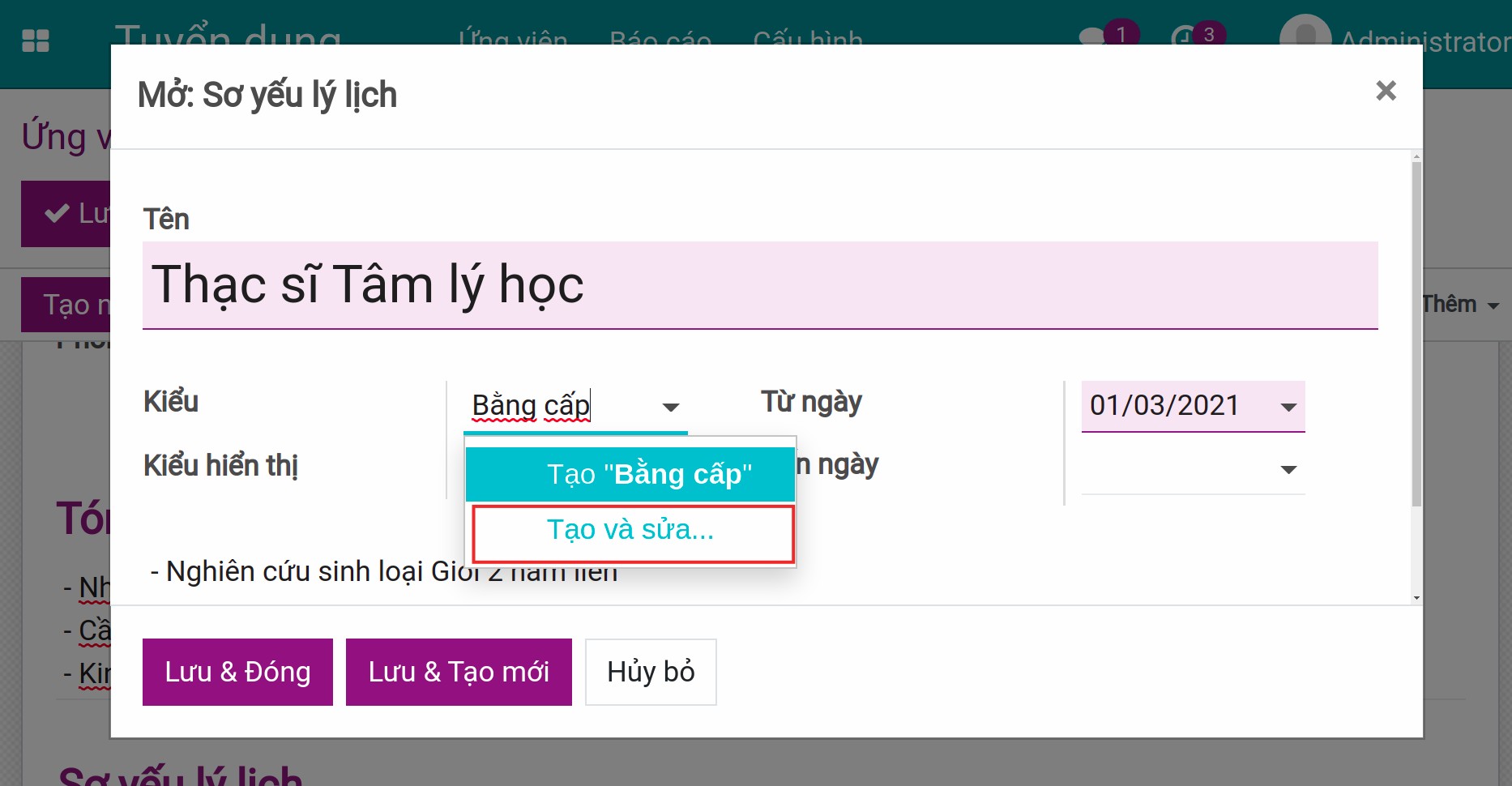 Tạo và sửa kiểu sơ yếu lý lịch