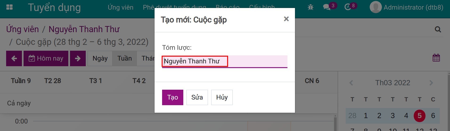 Tạo buổi phỏng vấn với ứng viên