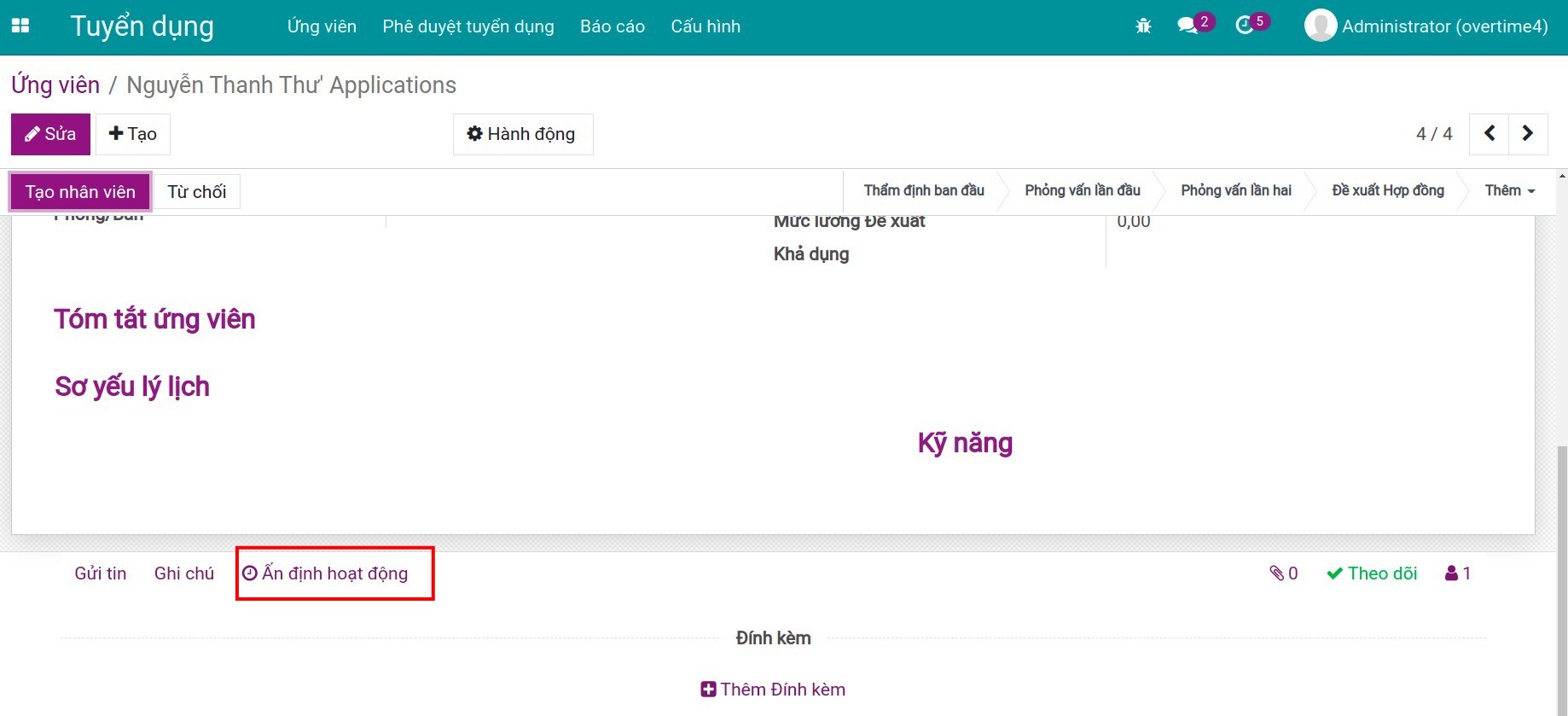 Bấm vào nút **Ấn định hoạt động**.
