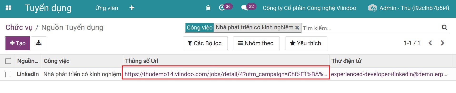 Theo dõi link trên giao diện nguồn tuyển dụng