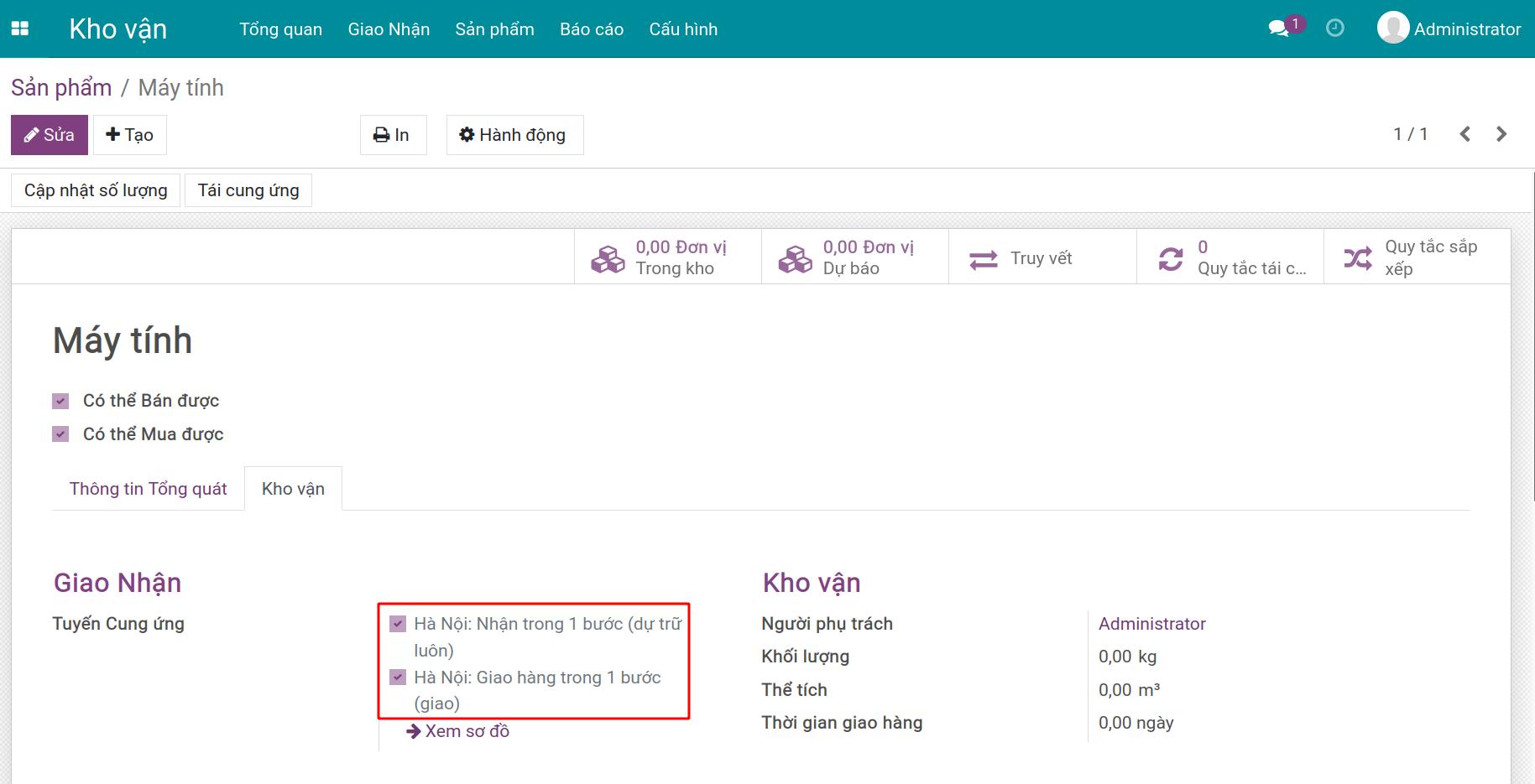 Cấu hình tuyến trên sản phẩm Kho vận Viindoo