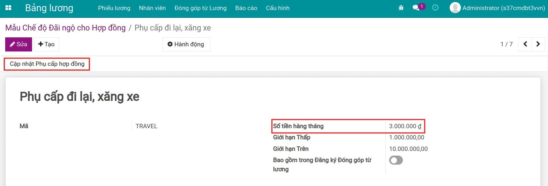 Cập nhật Phụ cấp hợp đồng
