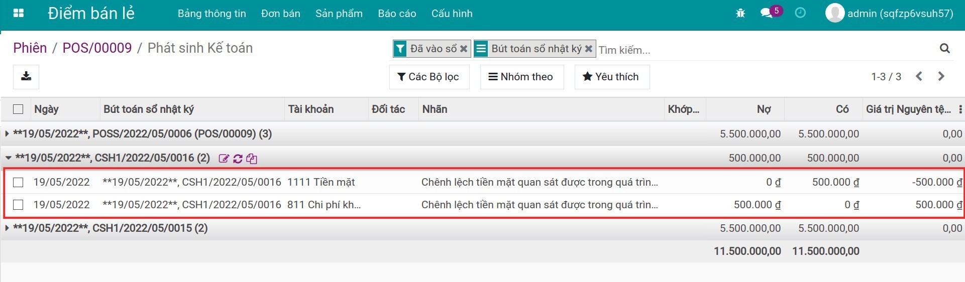 Chi tiết Bút toán phát sinh