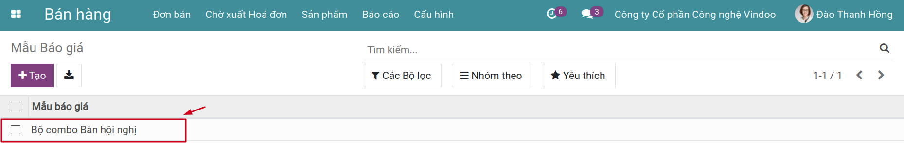 Chọn mẫu báo giá bất kỳ trên Viindoo