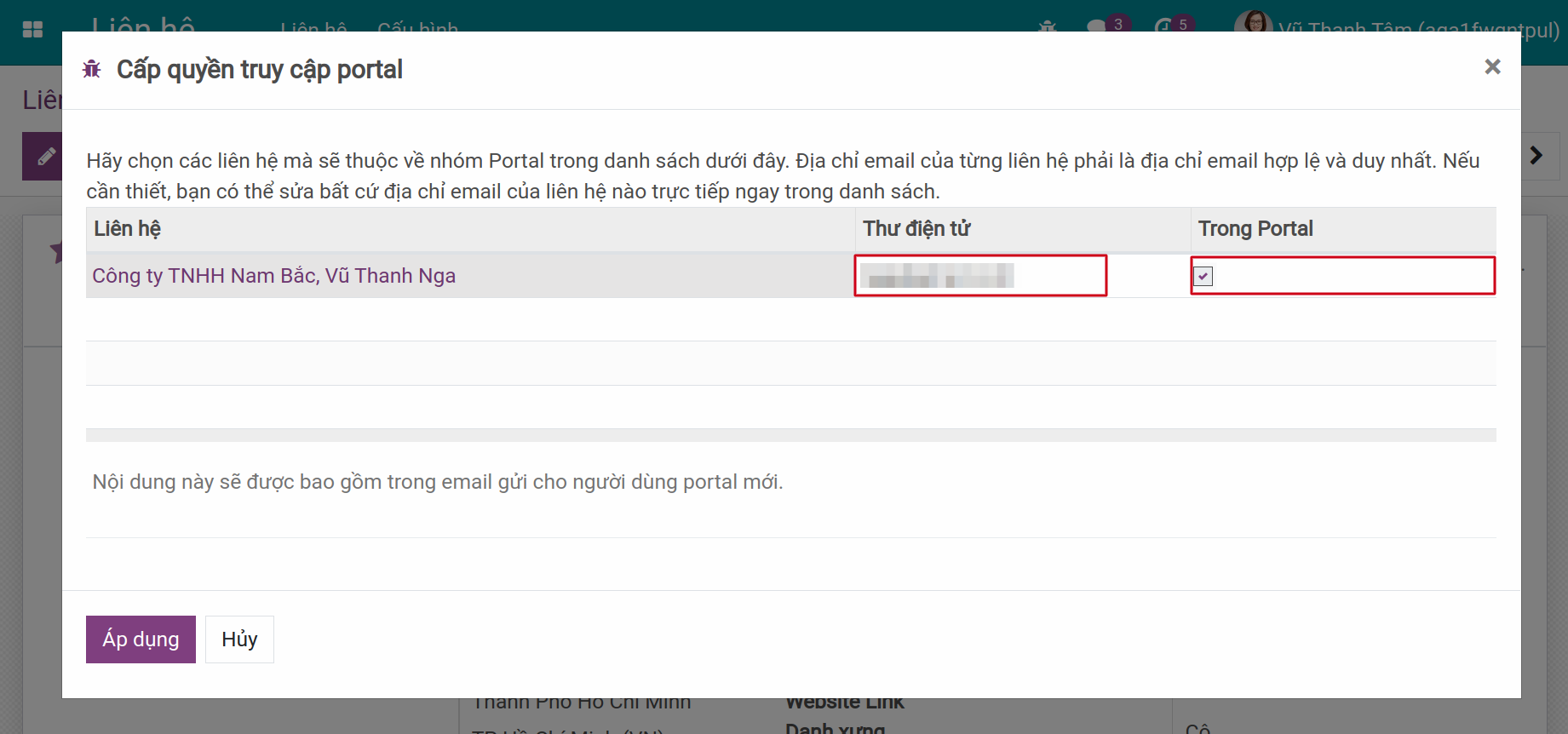 Điền email và chọn Trong portal
