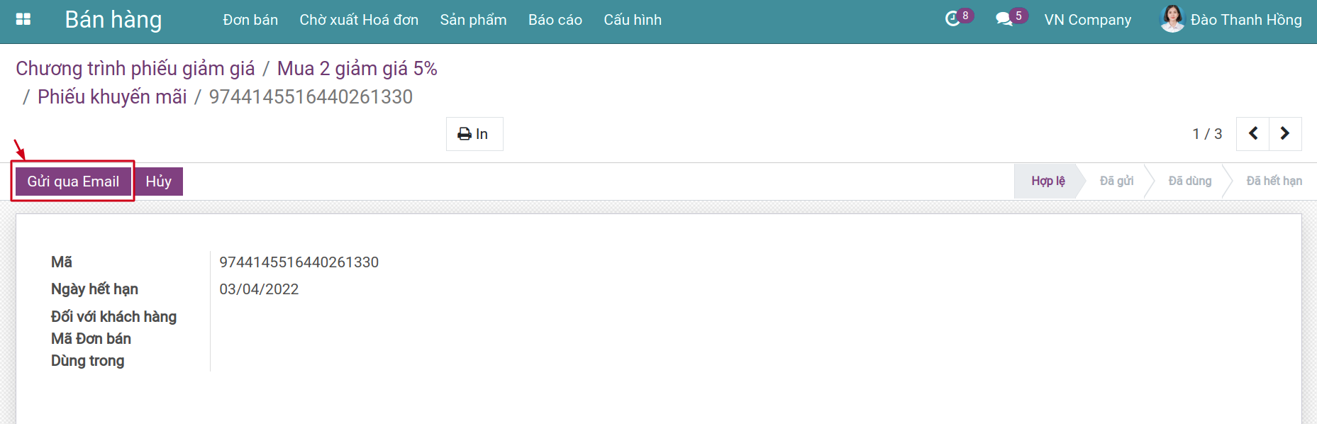 Gửi email phiếu khuyến mãi