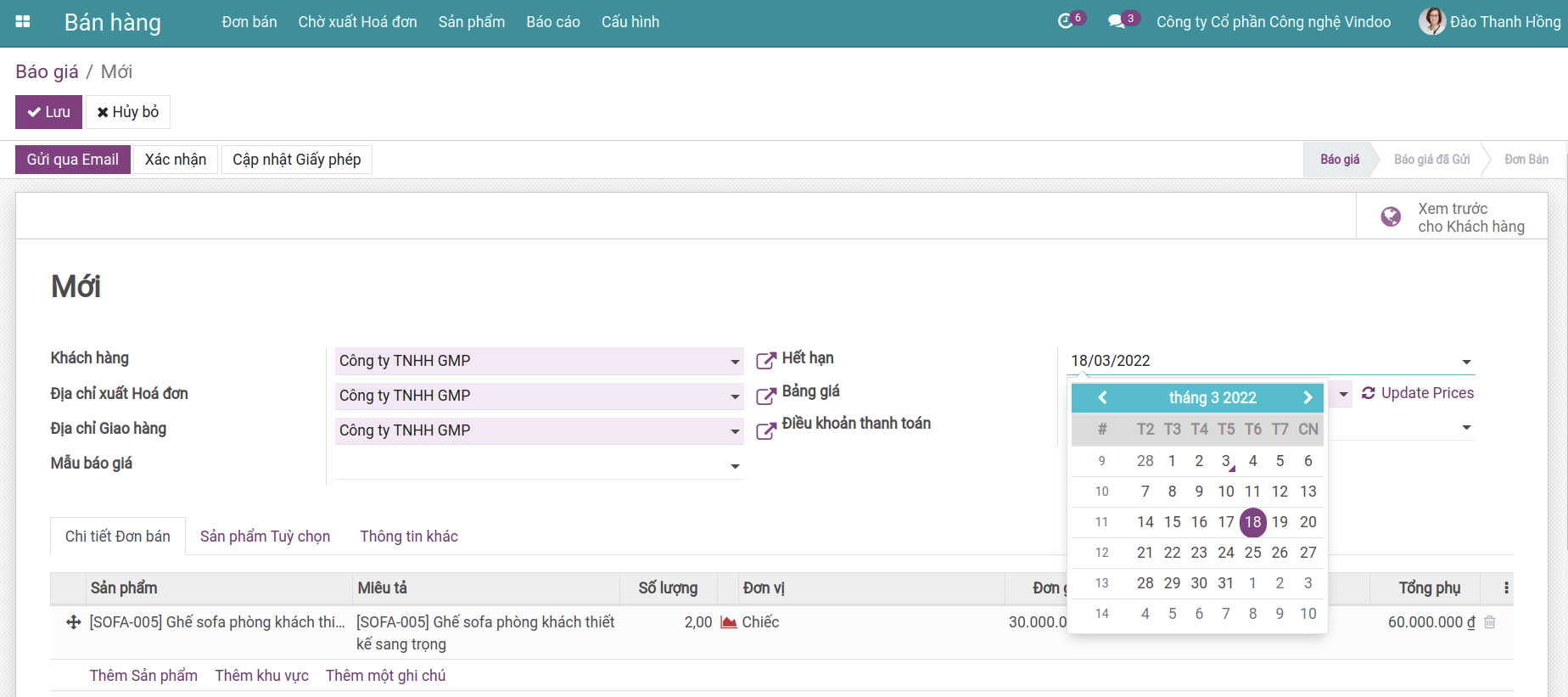 Thiết lập ngày hết hạn trên báo giá trên Viindoo