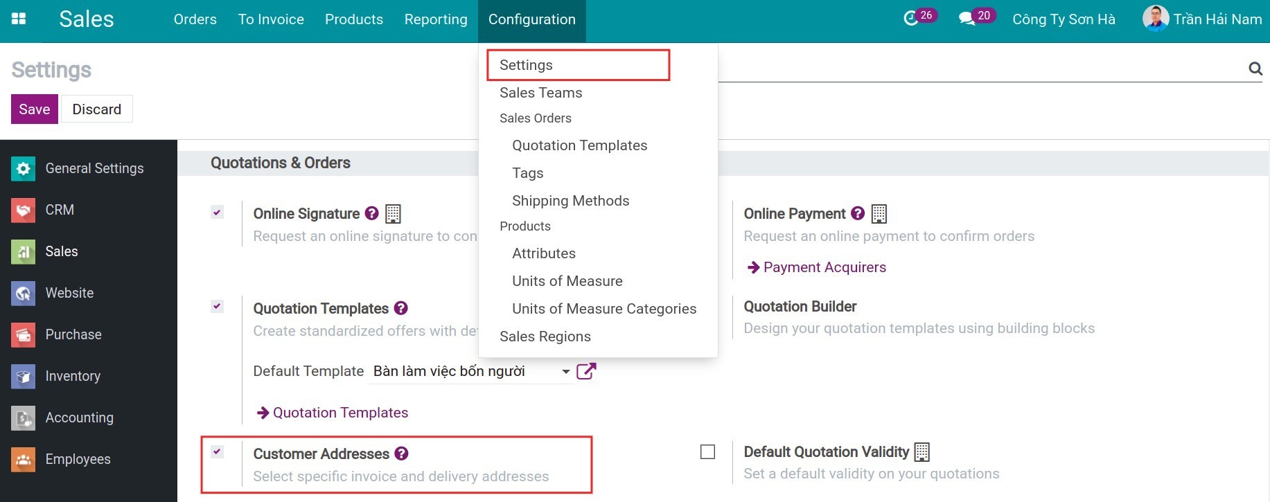 Enable multi-address feature Sales Viindoo