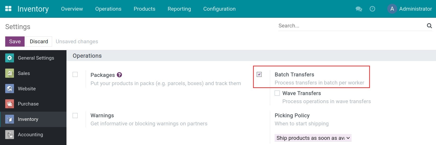 Batch transfers feature activation