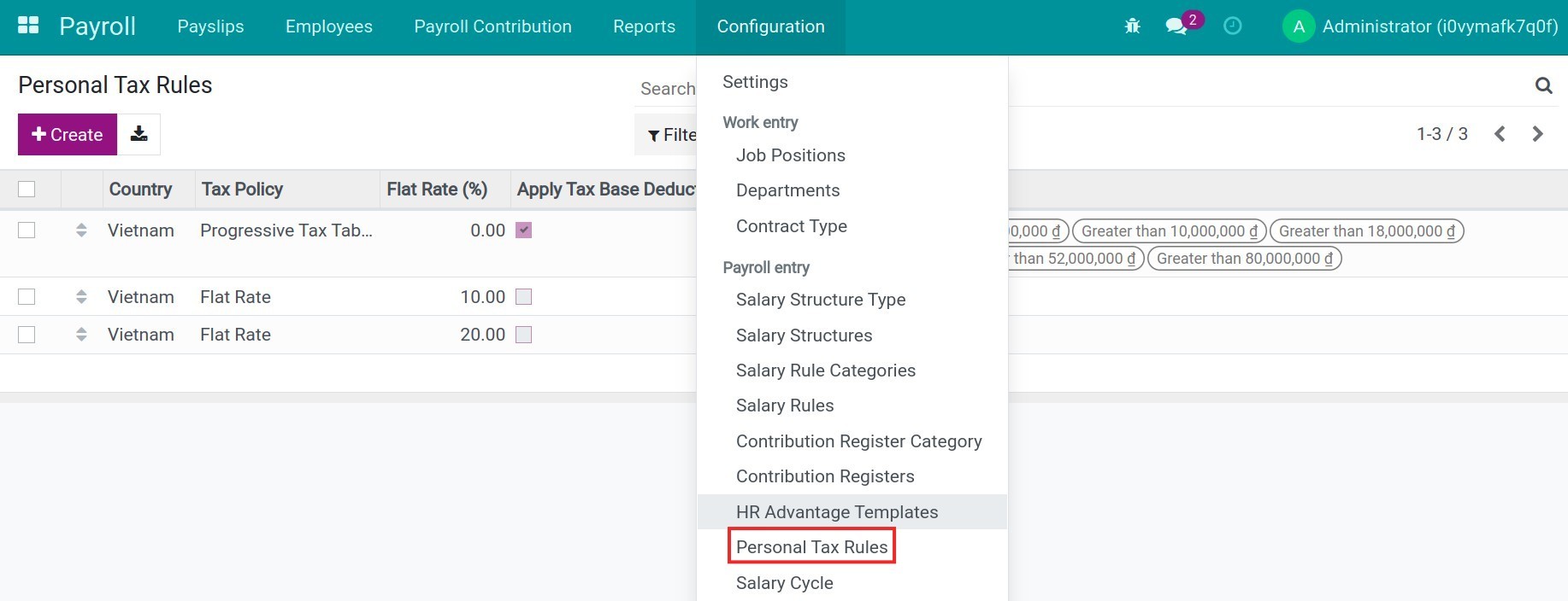 Access to the personal tax rules view