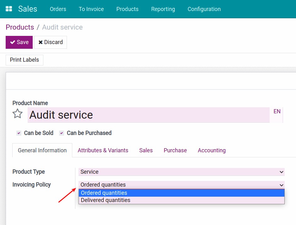 Select needed invoice policy Invoice Viindoo