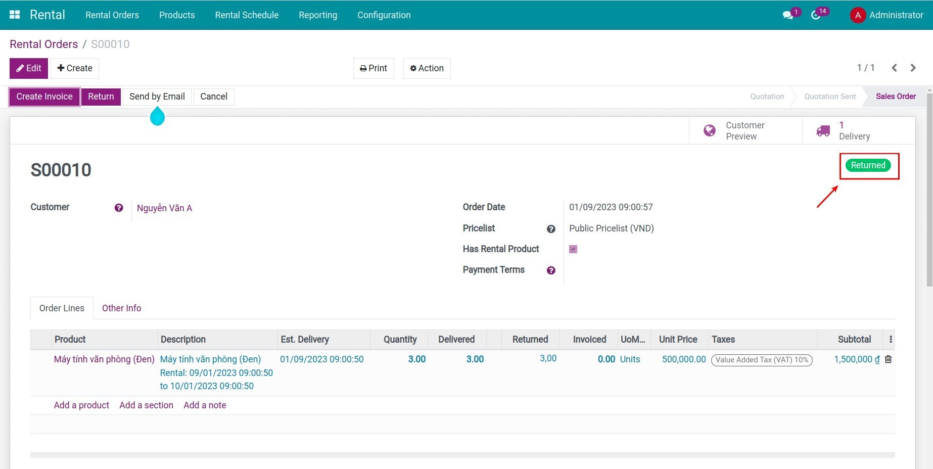 Returned status