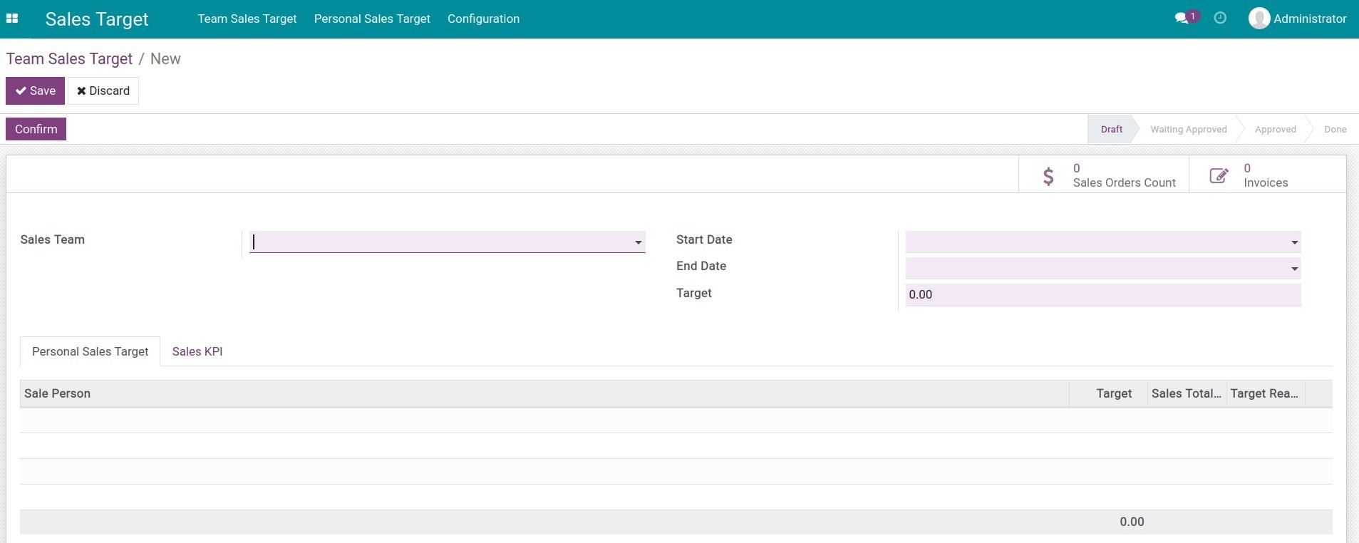 Team sales target form