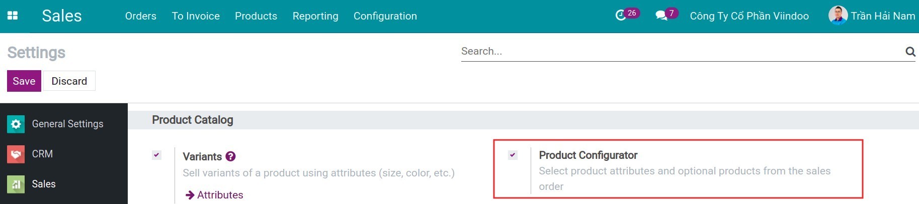 Activate the product configurator - Viindoo.