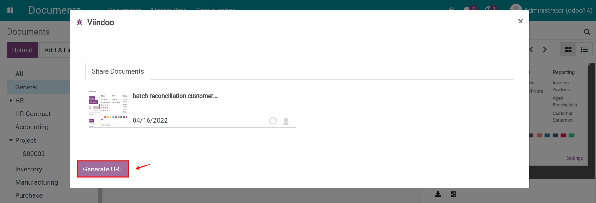 Generate URL to share documents in Viindoo