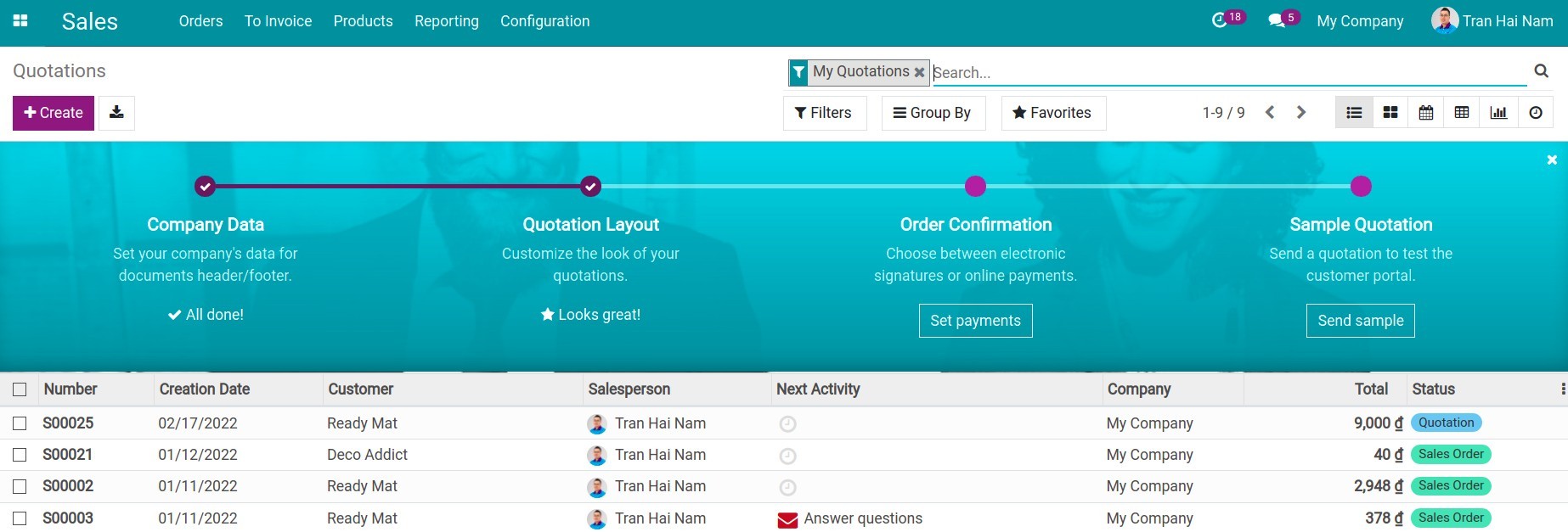 Interface overview of Sales - Viindoo