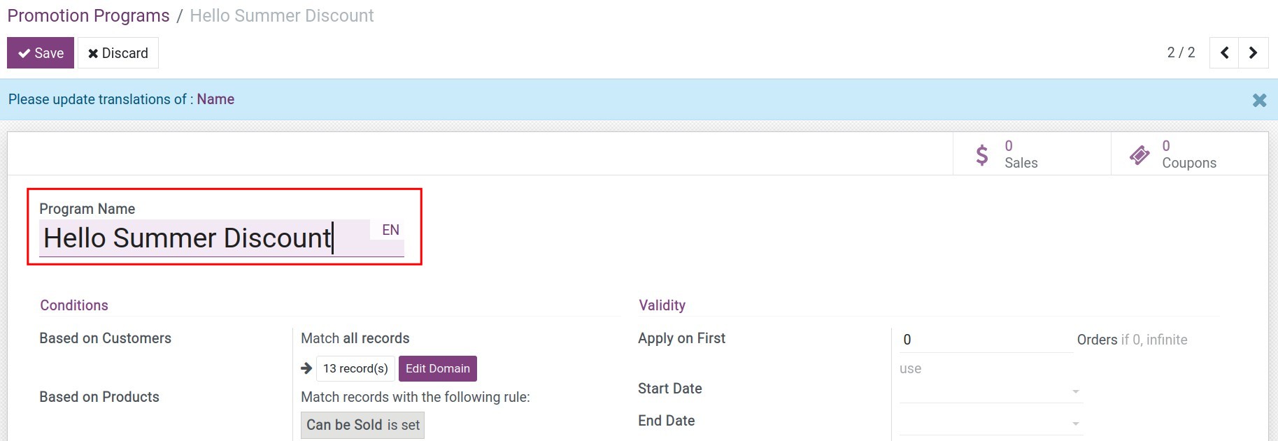 Set up Promotion Program conditions