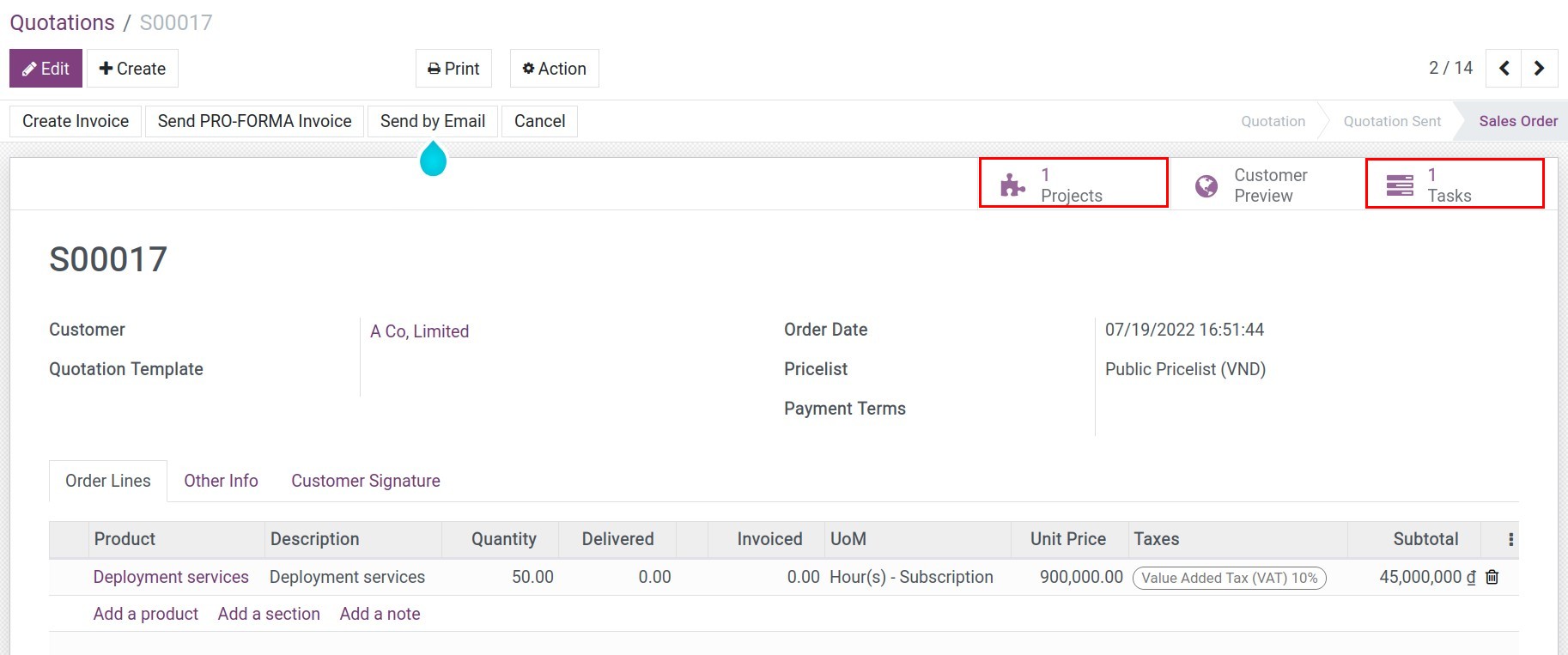 Task is automatically created in Viindoo system.