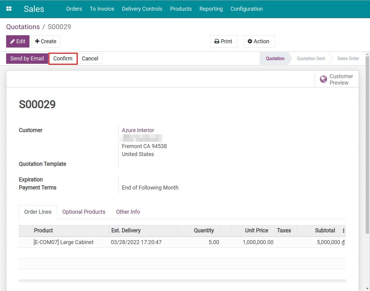 Confirm quotation Invoice Viindoo