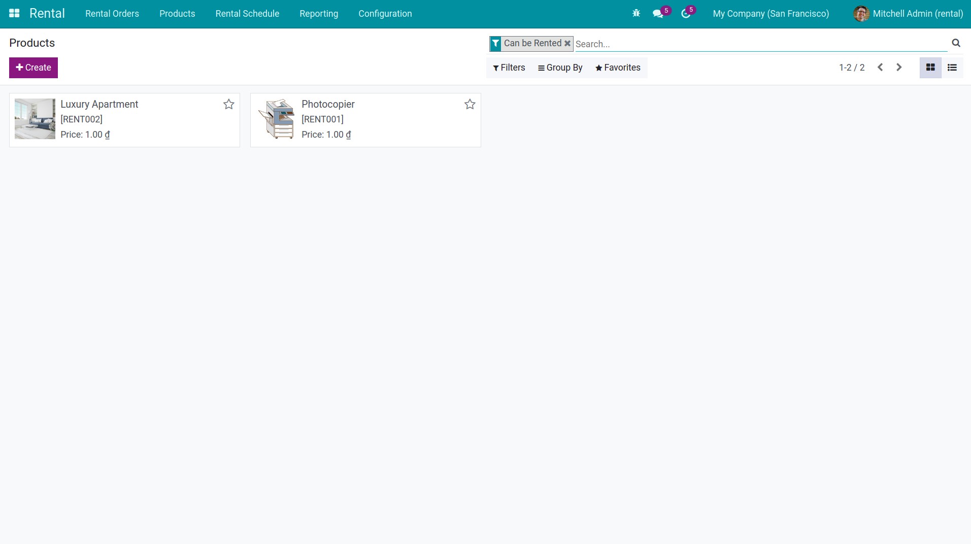 Products can be rented