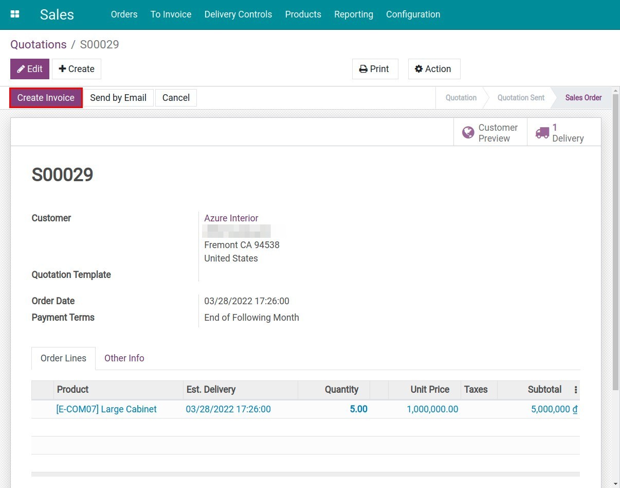 Generate invoice by order quantity Invoice Viindoo