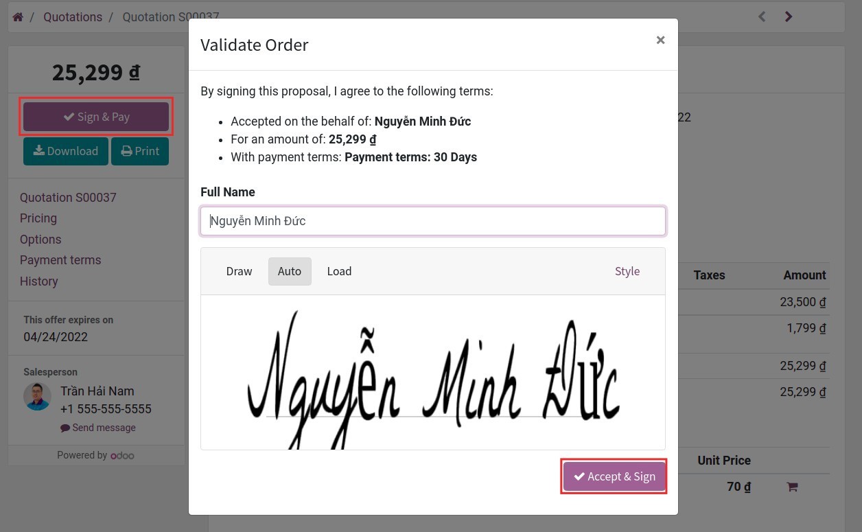 Online signing in Viindoo